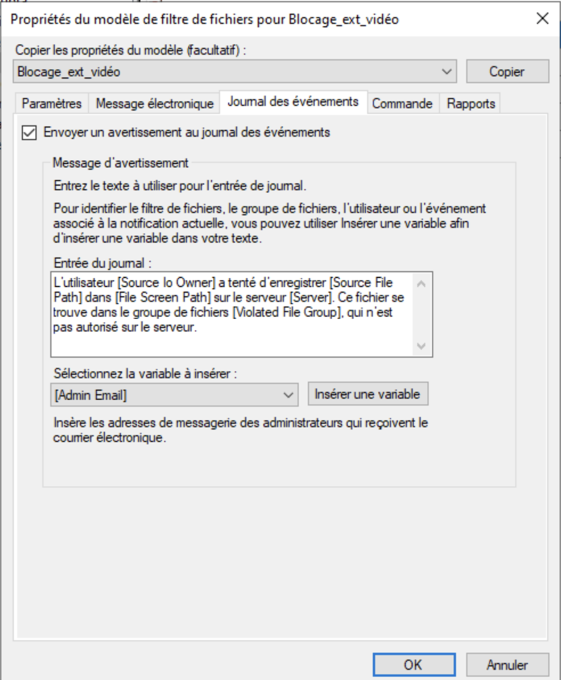 Informations du quota