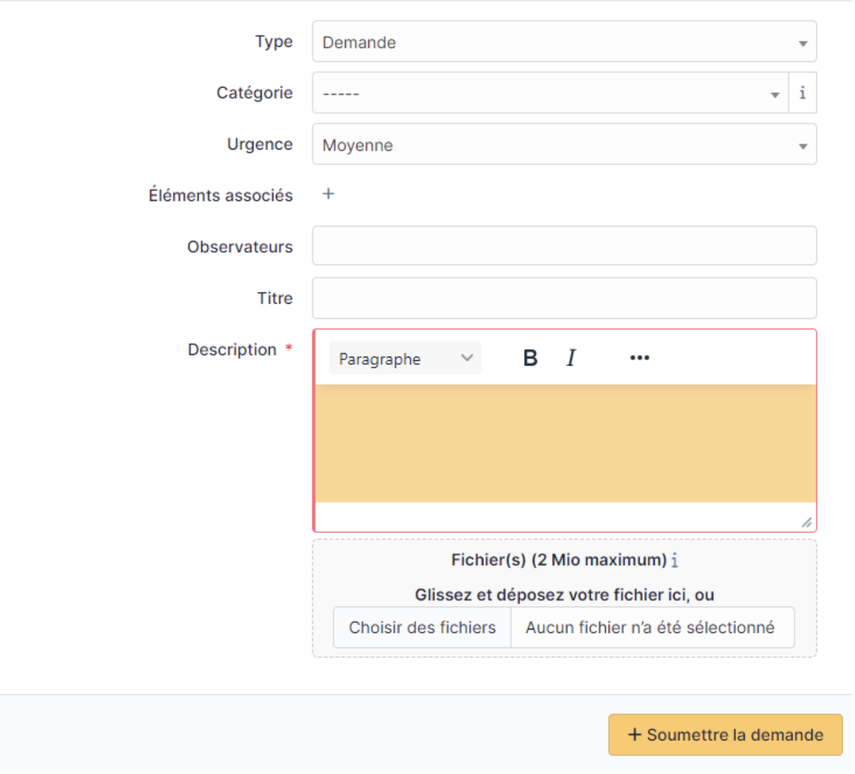 Renseignement des informations