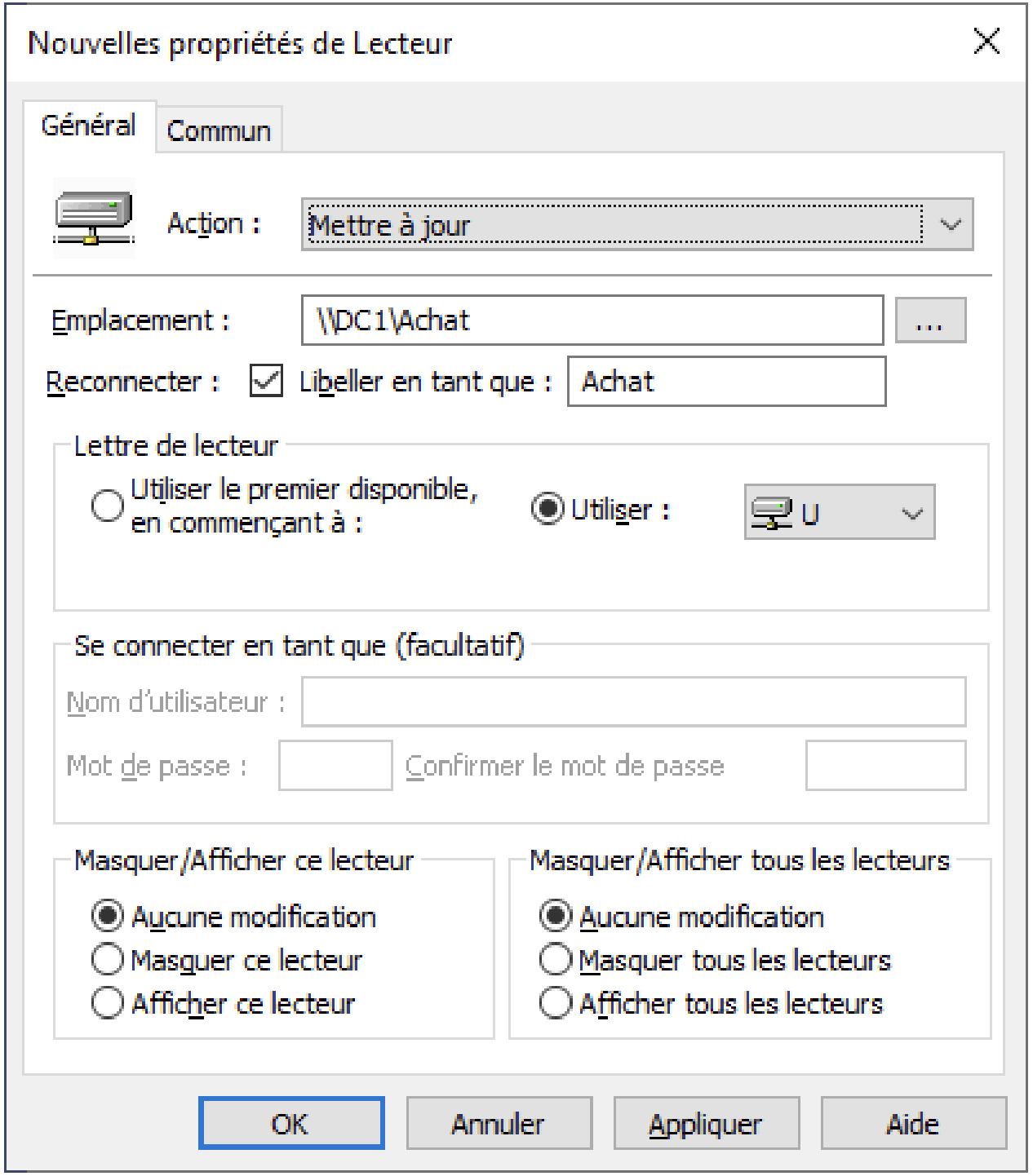Créer un nouveau lecteur mappé