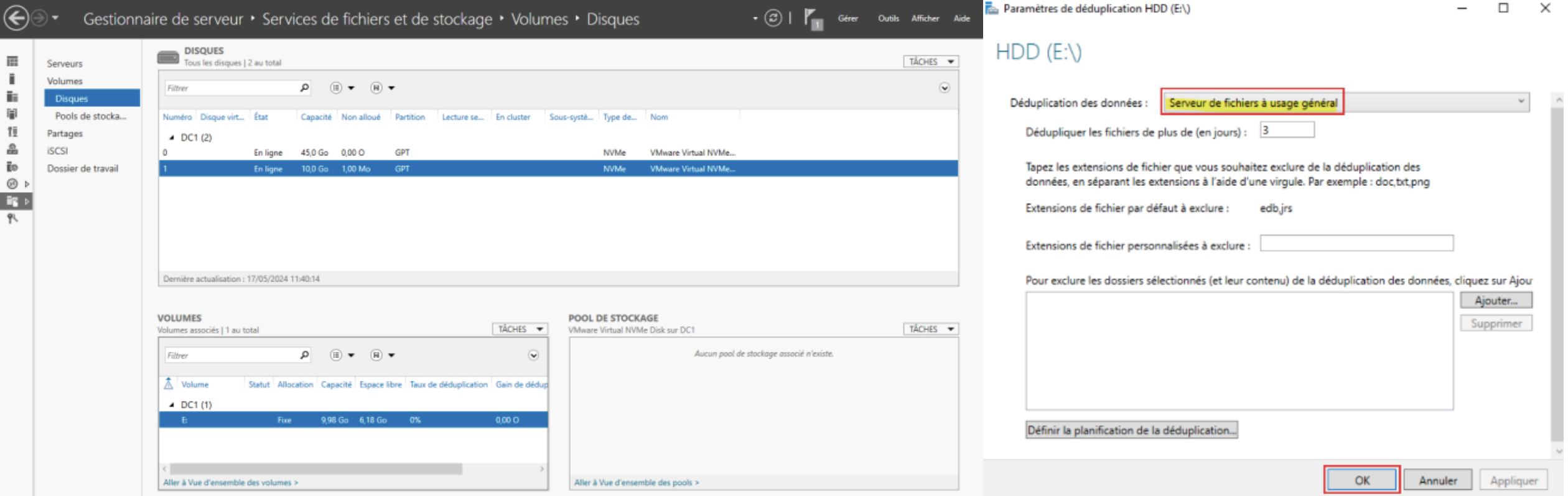 Configuration de la déduplication