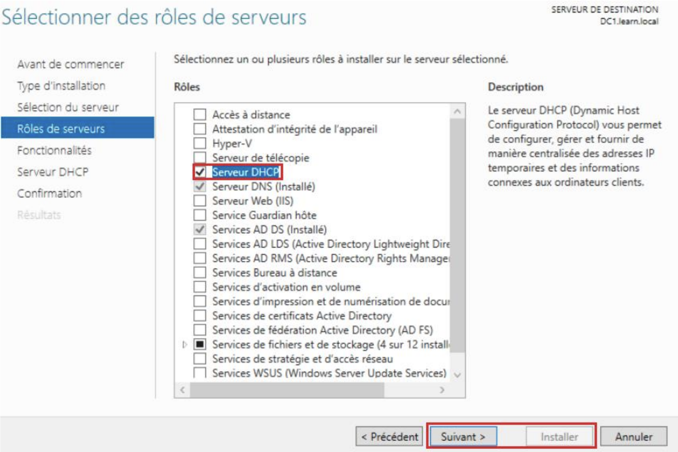 Installation du rôle DHCP