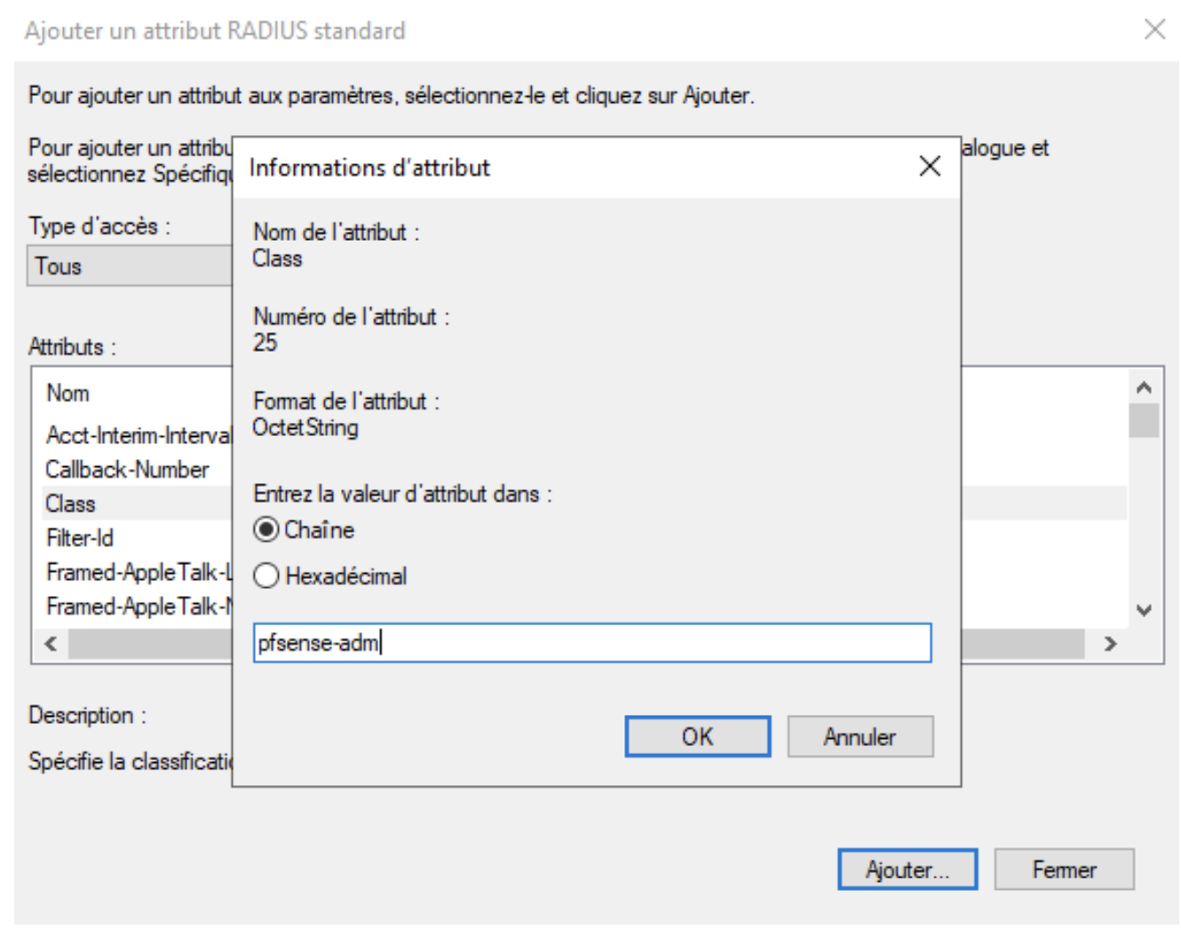 Ajouter un nouvel attribut RADIUS
