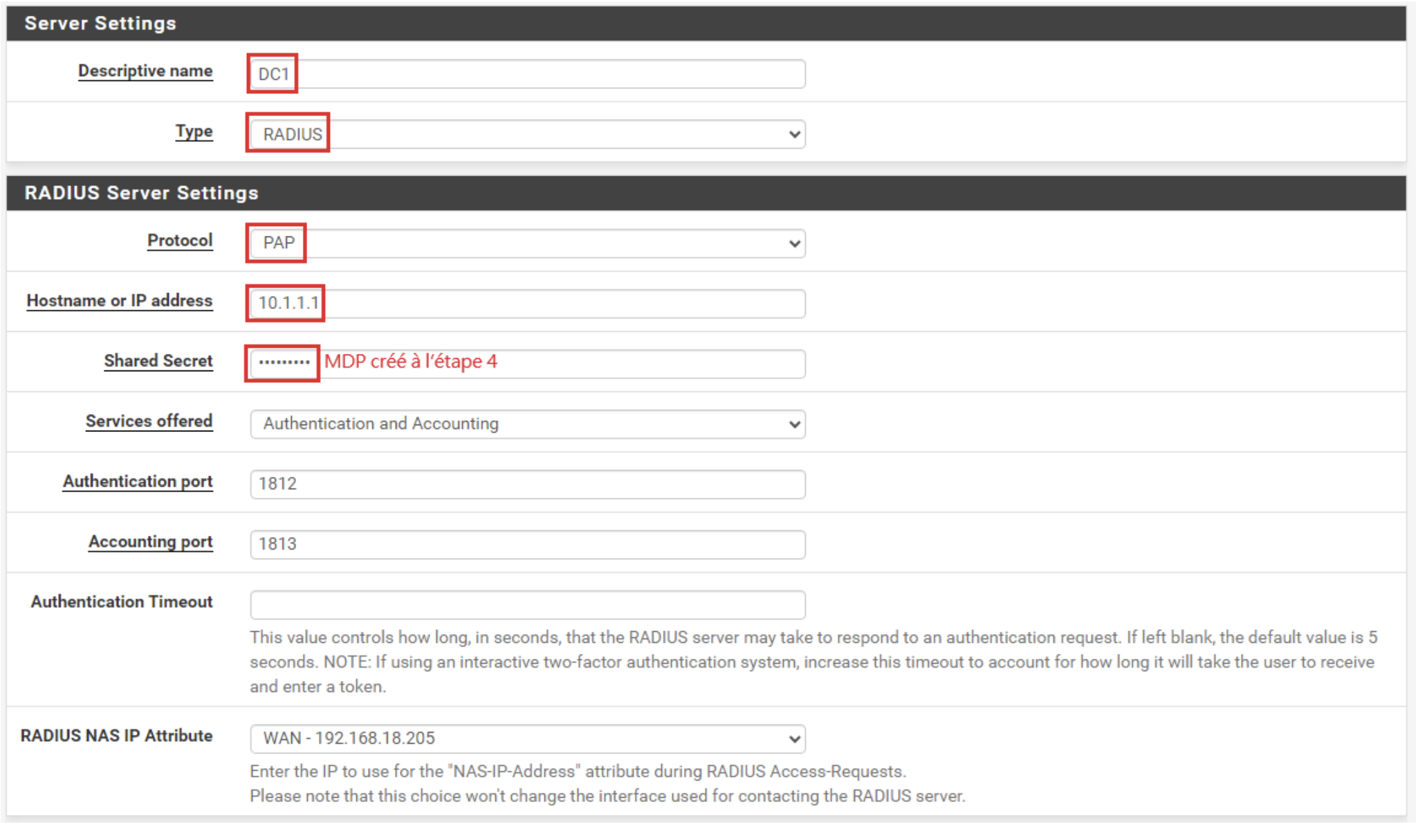 Renseigner l’attribut Class avec pfsense-adm