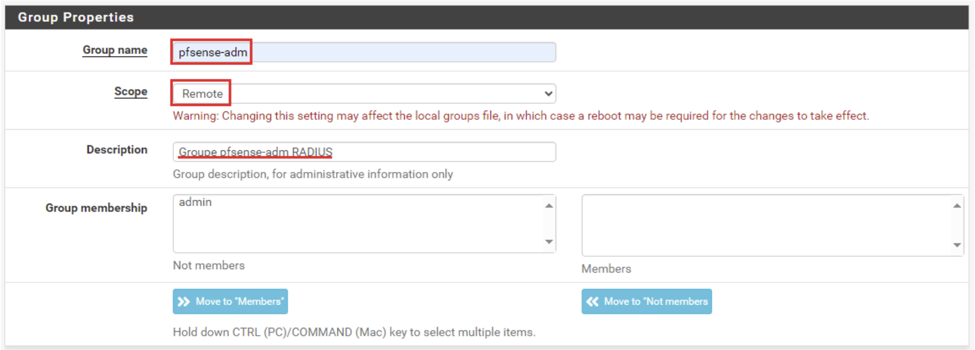 Renseigner les informations du serveur RADIUS