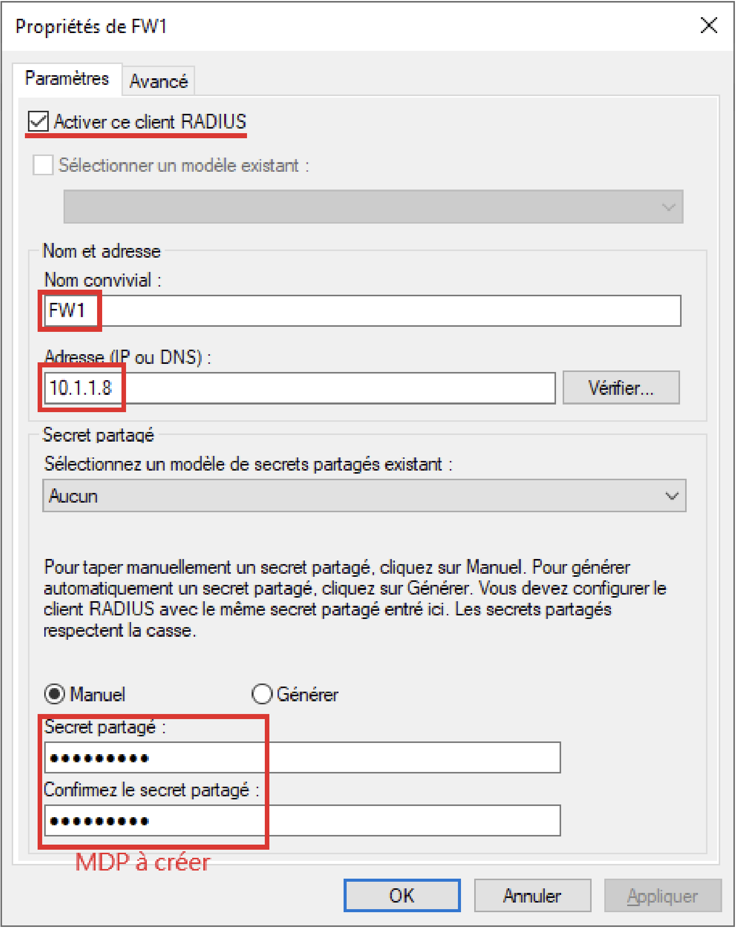Ajouter un nouveau client RADIUS