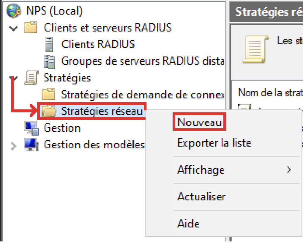 Créer une nouvelle stratégie réseau