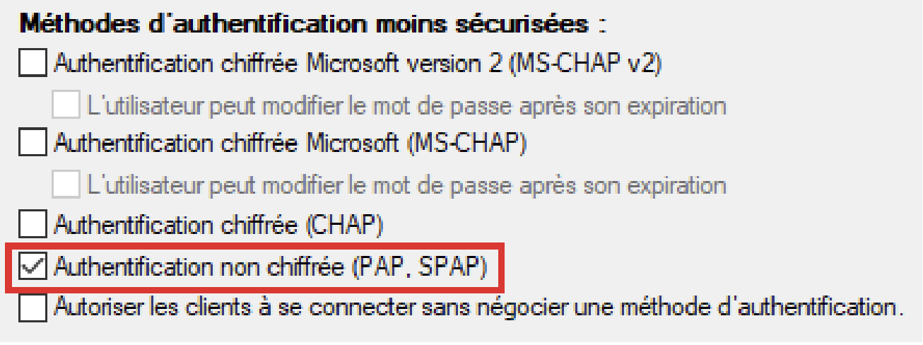 Cocher le PAP dans les méthodes d’authentifications