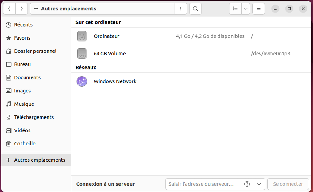 Image de l’explorateur de fichiers d’Ubuntu